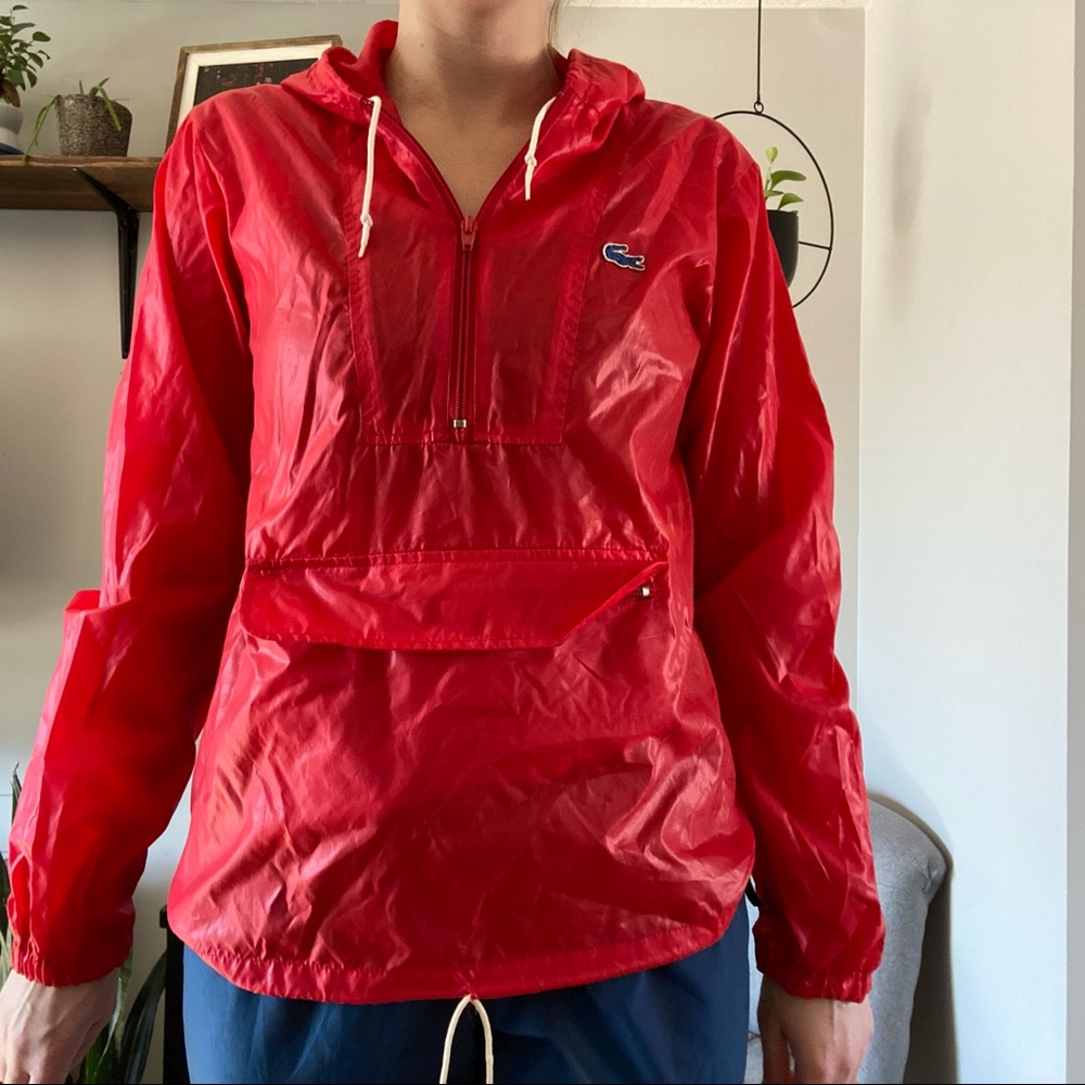 SOLD Vintage Lacoste Izod Red Pullover Hooded Rain Jacket